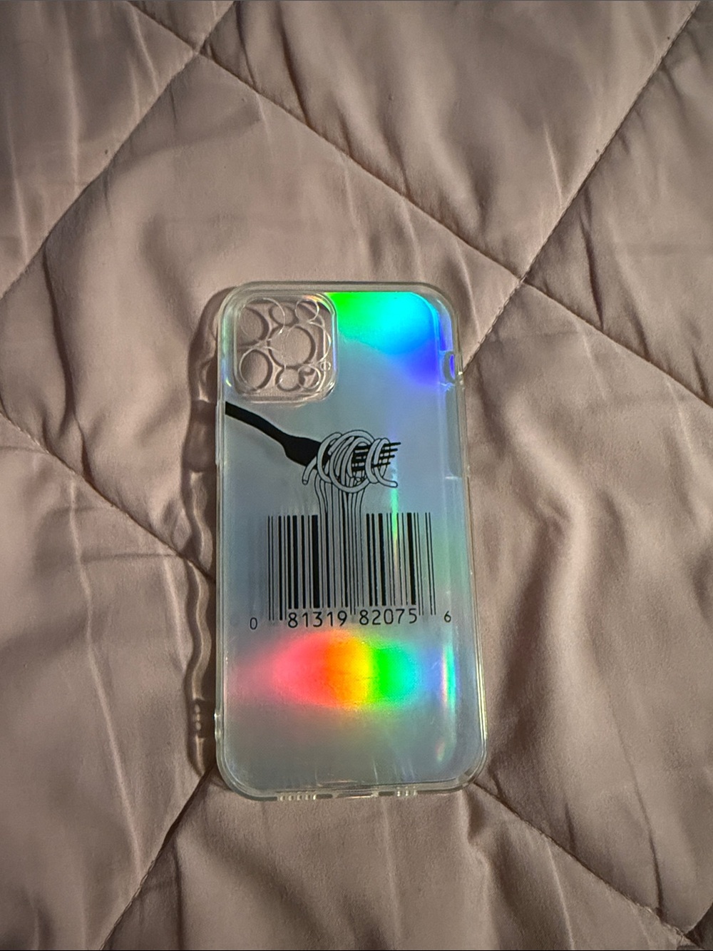 Clear Holographic Barcode Phone Case with Fork Graphic - Clear